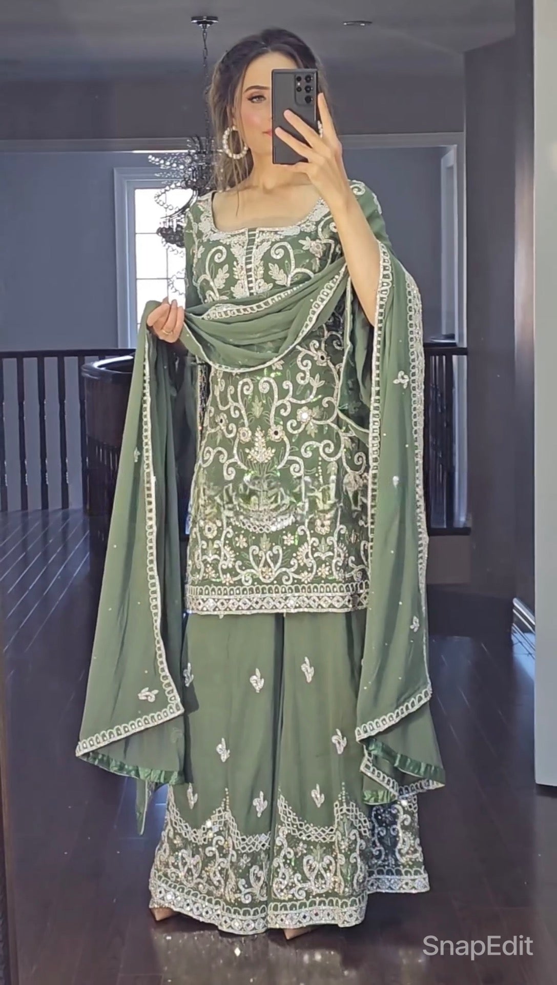 Georgette Embroidery Work Ready Made Gharara Set for Women