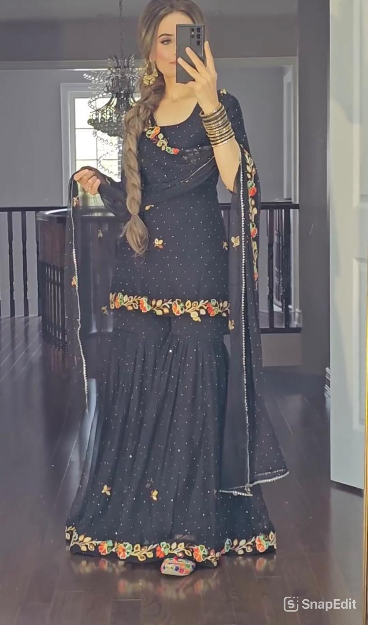 Black Georgette Sharara Set for Women