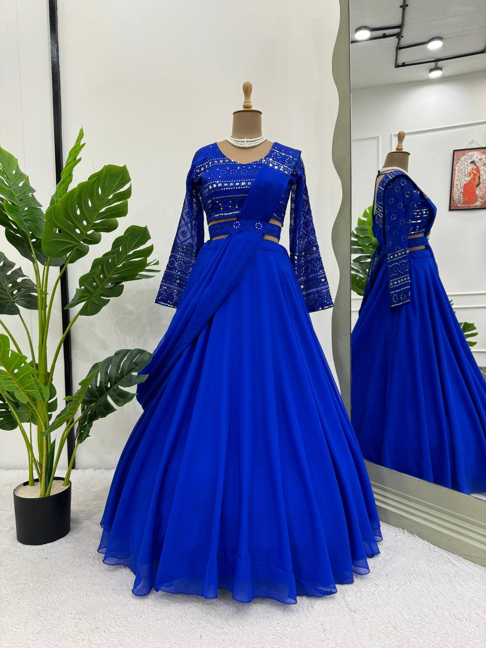 Blue Faux Georgette Lehenga Choli Navratri Latest Design