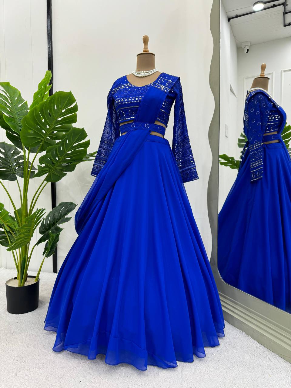 Blue Faux Georgette Lehenga Choli Navratri Latest Design