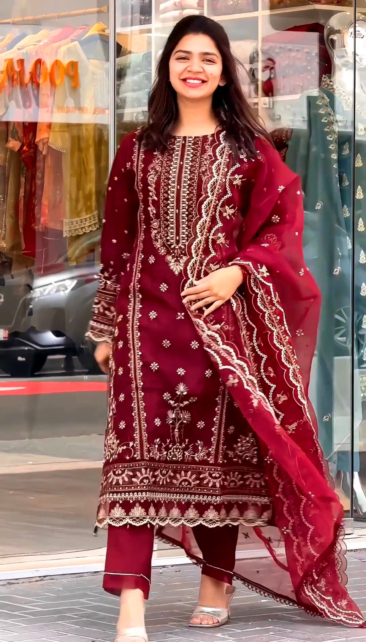 Heavy Pure Organza Red Salwar Kameez for Women