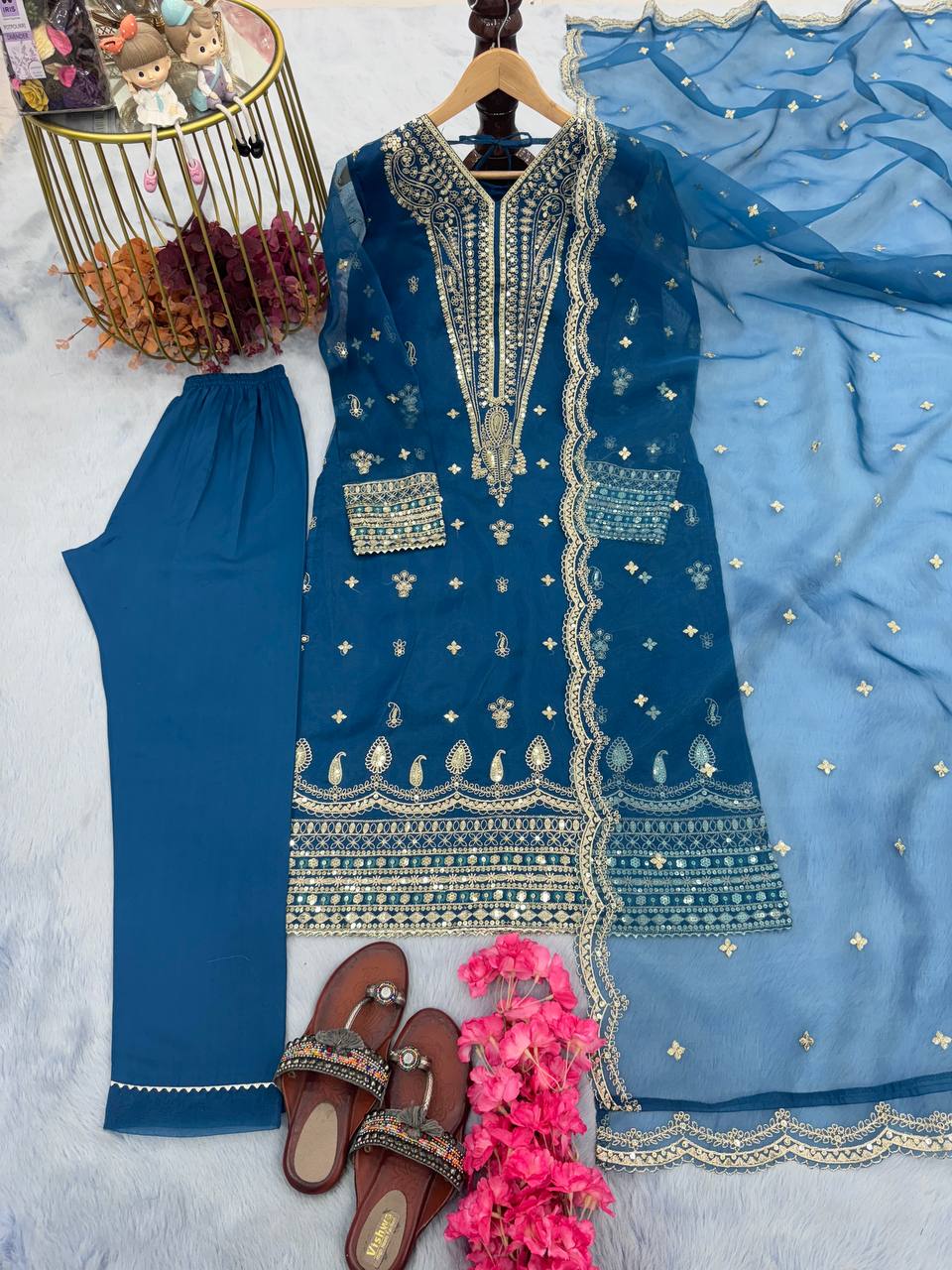 Partywear Sequence Embroidered Suit With Pant With Dupatta