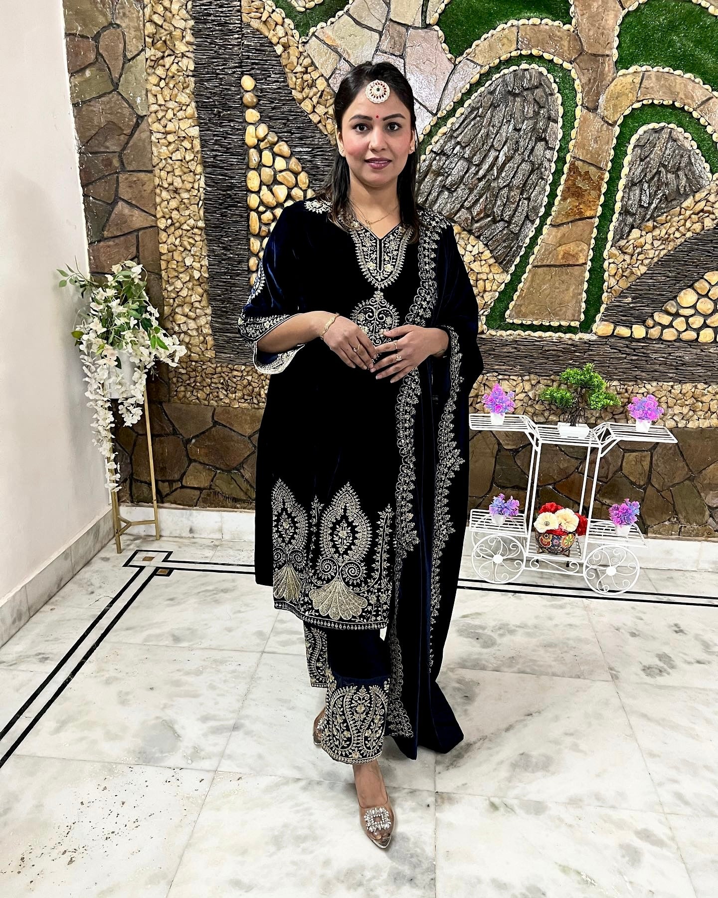 Black Heavy Viscose Velvet Pakistani Salwar Suit With Heavy Embroidery & Sequence Work, Dress For Eid Special