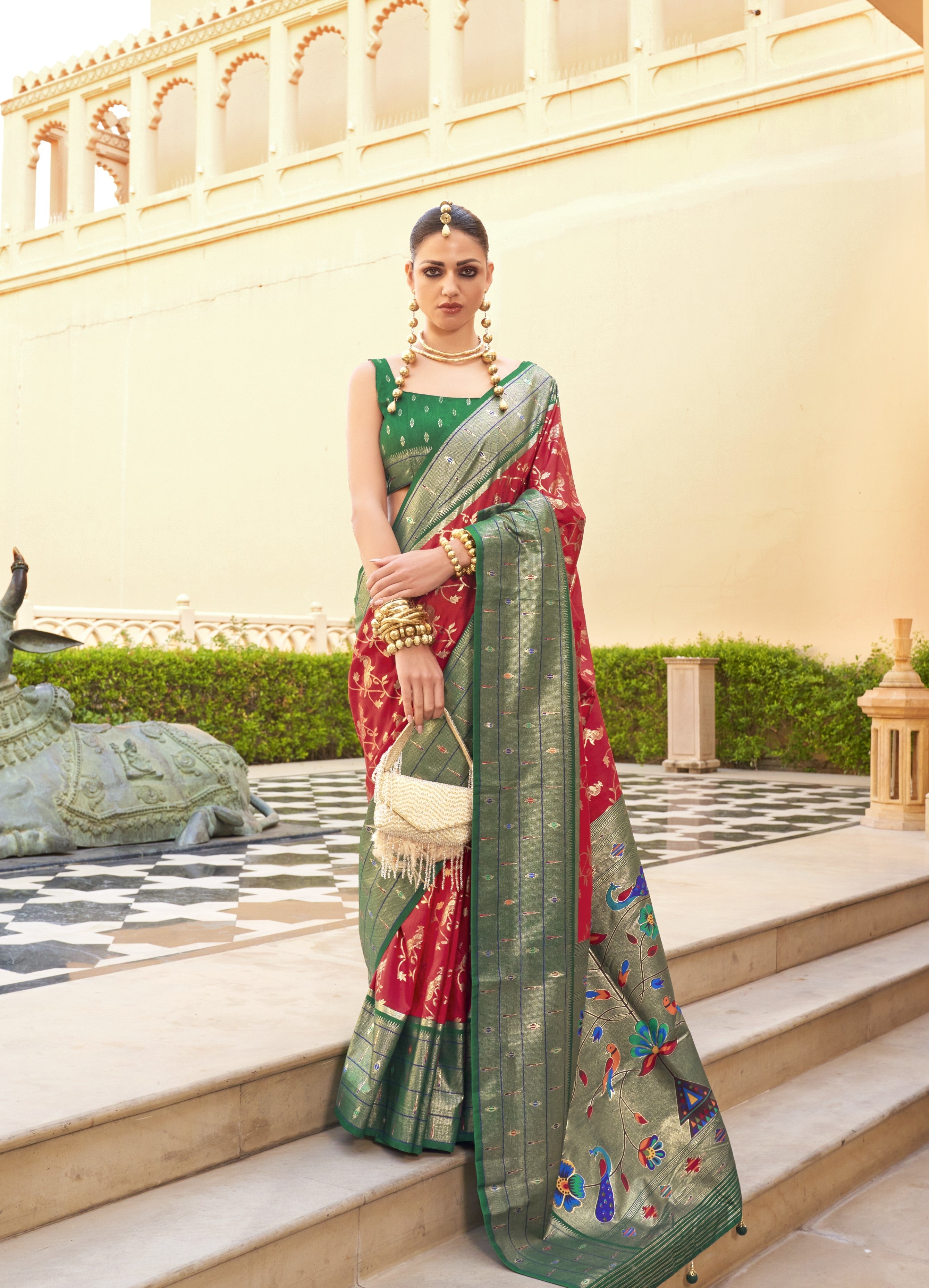 Silk With Paithini Design Flower Printed Saree with Blouse