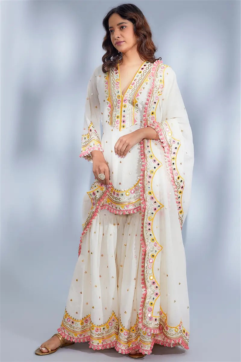 White Color Sharara Palazzo With Top,  Partywear Dress