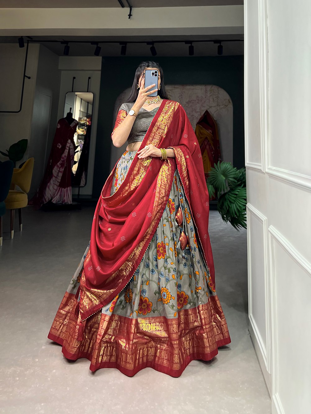 Tussar Silk With Kalamkari Printed Lehenga With Blouse, Wedding Wear