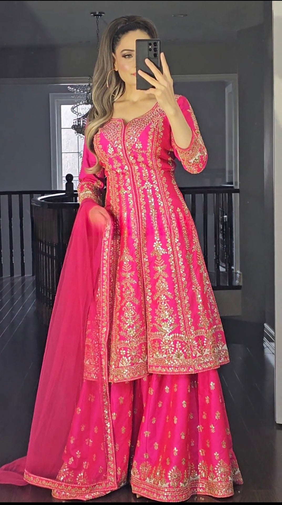 Pink Sequence Embroidery work Sharara Palazzo Set