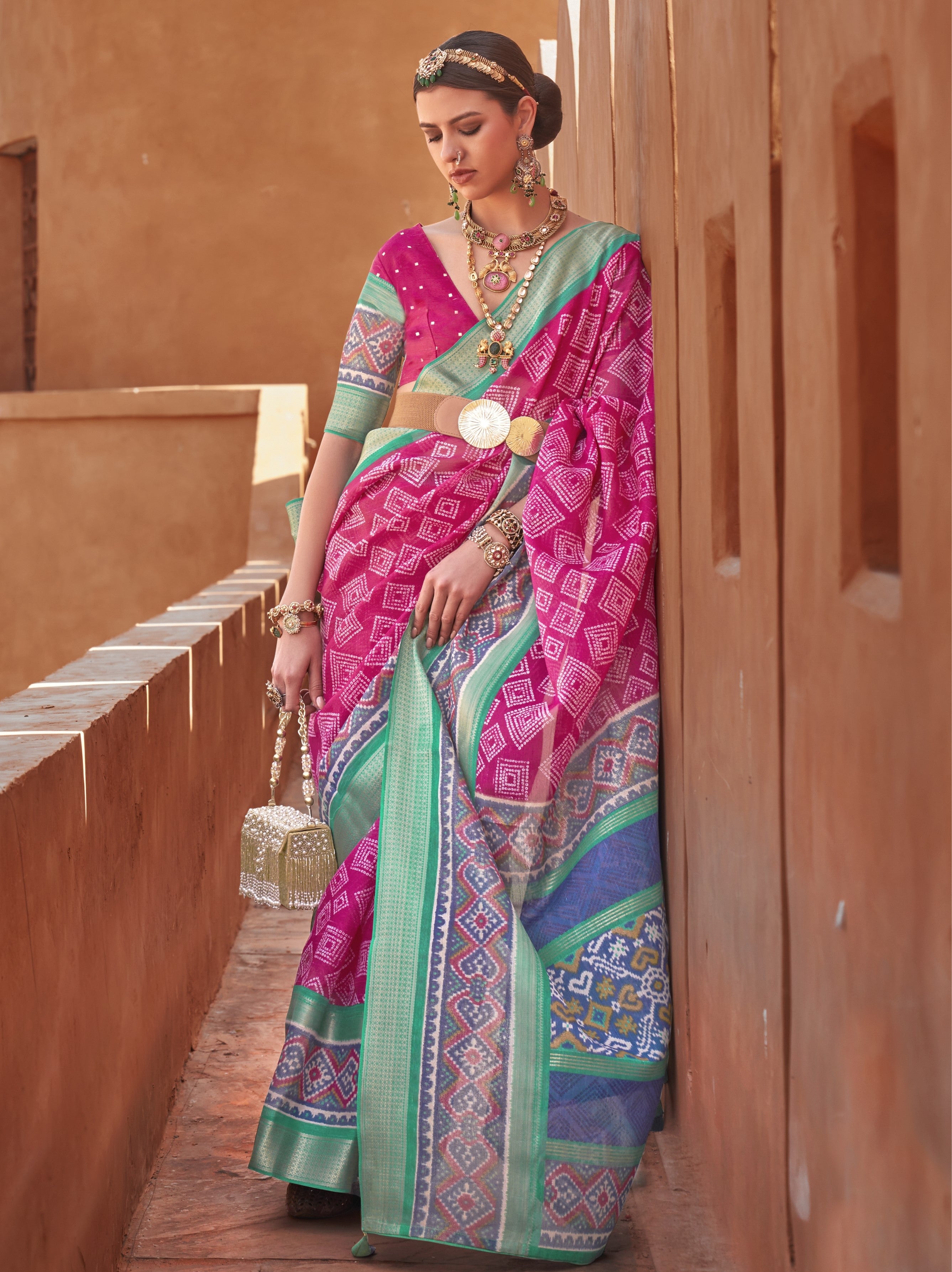 Cotton Silk Saree With Foil Print And Zari Border