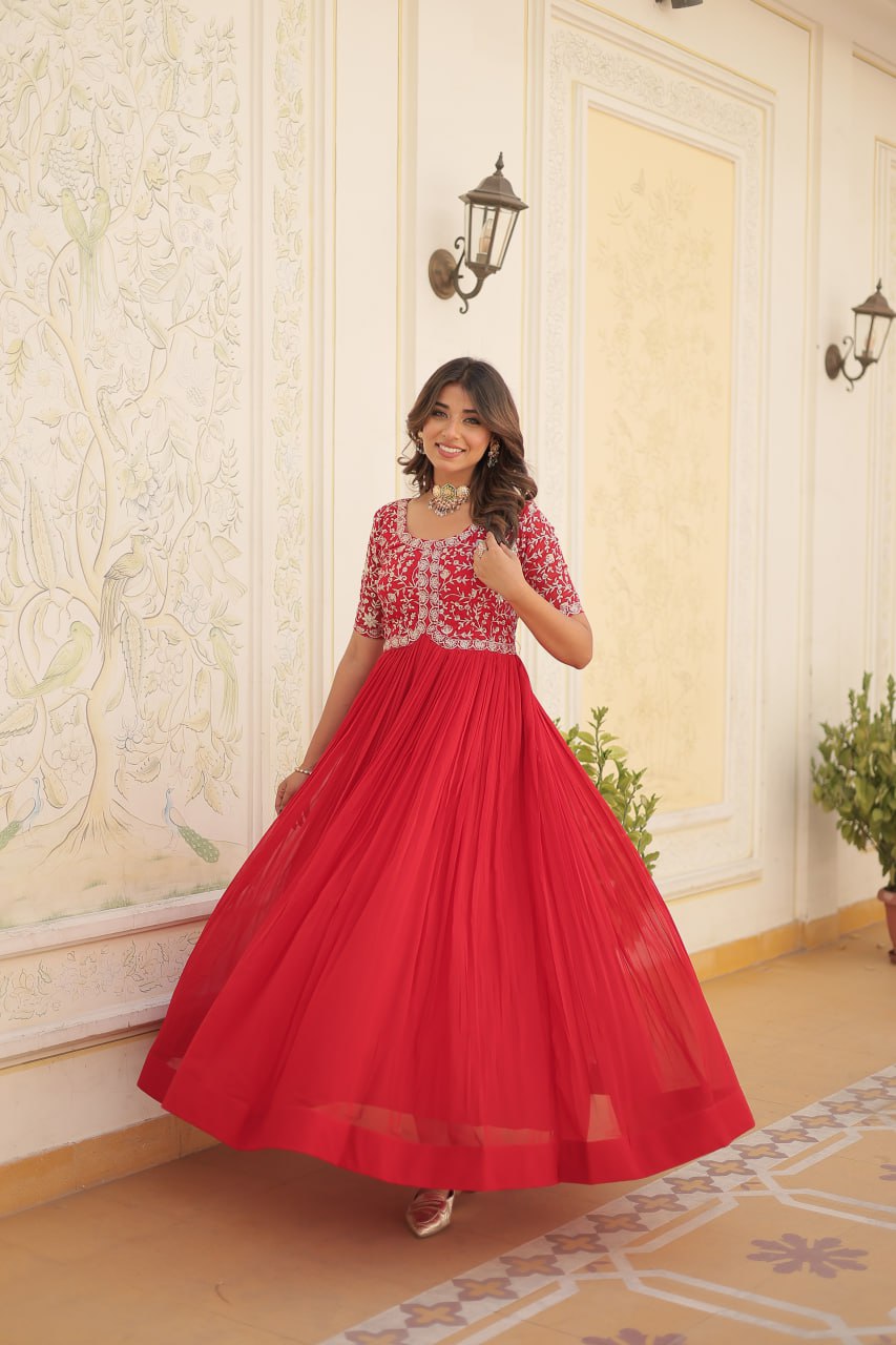 Pink Anarkali Suit  Embroidery, Zari Sequins Work