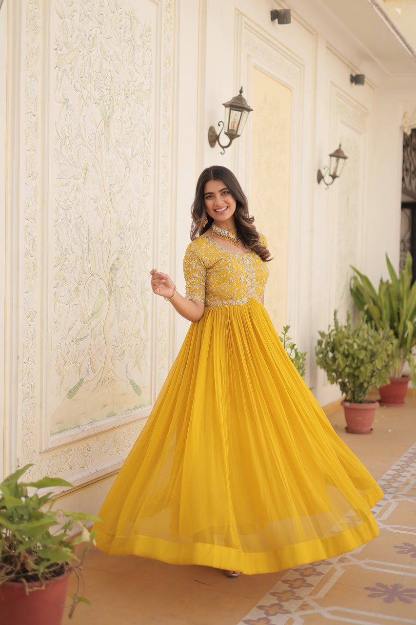 Yellow Long Anarkali Suit for Women Wedding Occasion