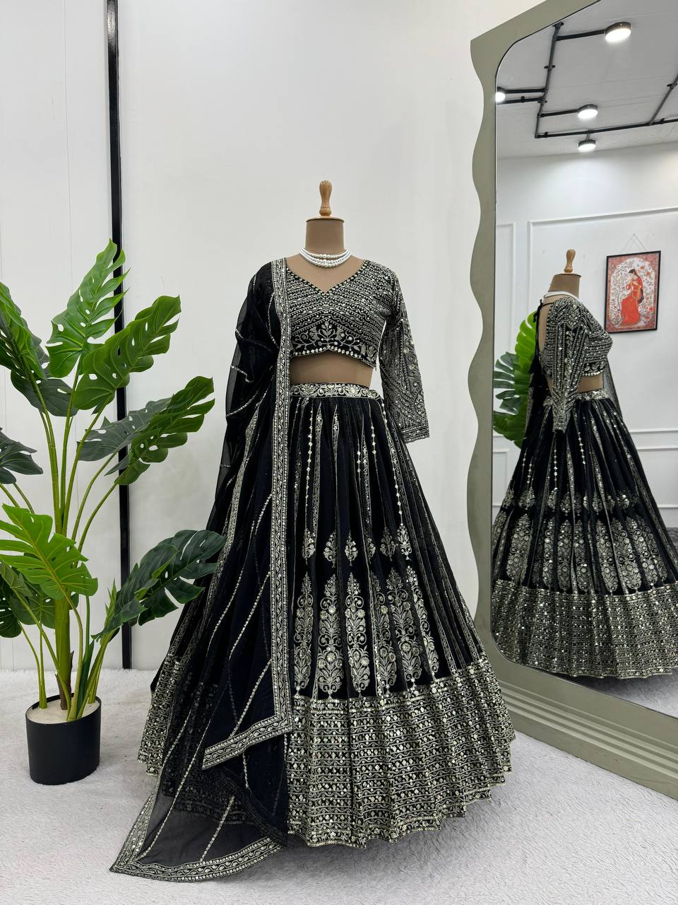 Black Lehenga Choli with Faux Georgette Work