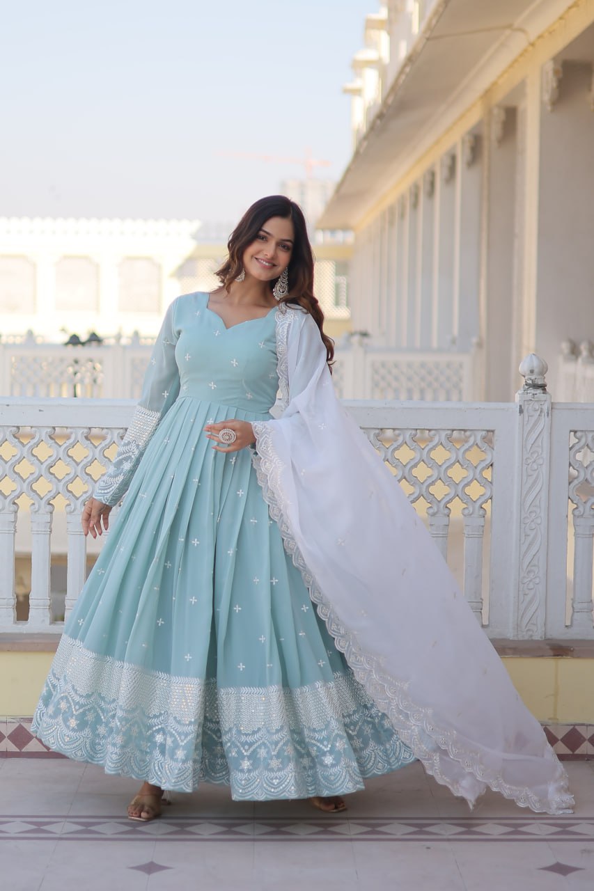 Sky Blue Georgette Straight Anarkali Gown for Women