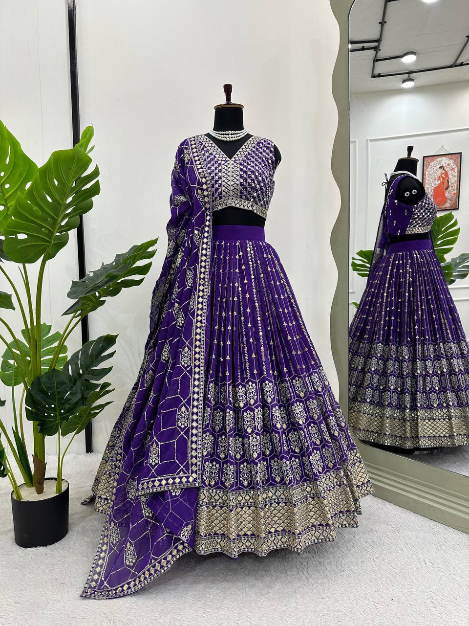 Thread embroidered Faux Georgette Blue Color Lehenga Choli, Wedding Outfits For Women