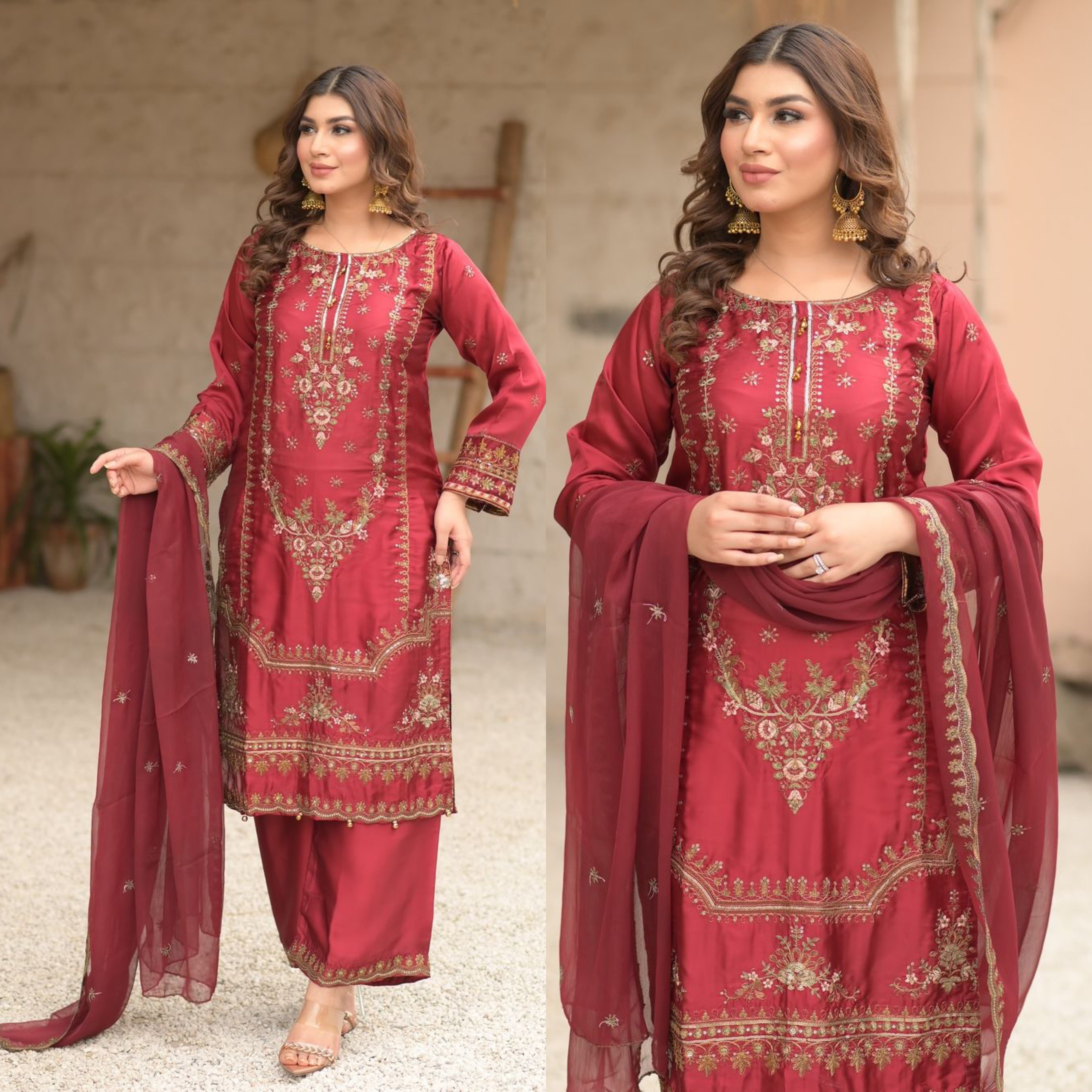 Readymade Pure Organza sequence and embroidery work Suit With Pant