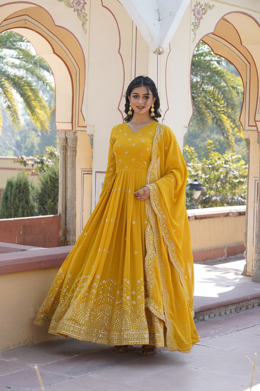 Wedding Haldi Function Yellow Anarkali Gown