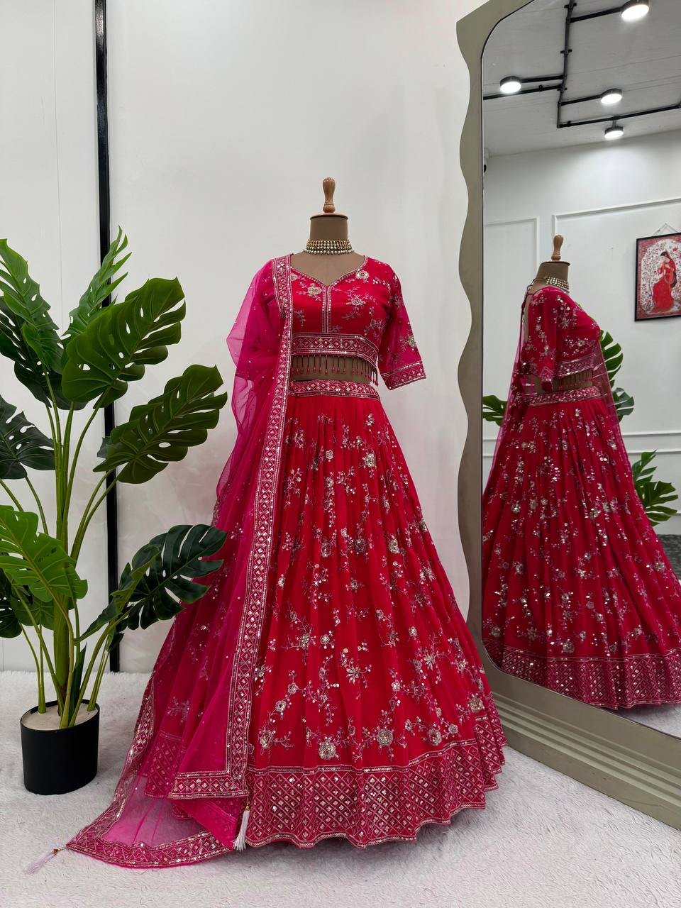 Faux Georgette Lehenga with Sequins, Fancy Latkan, and Butterfly Net Dupatta