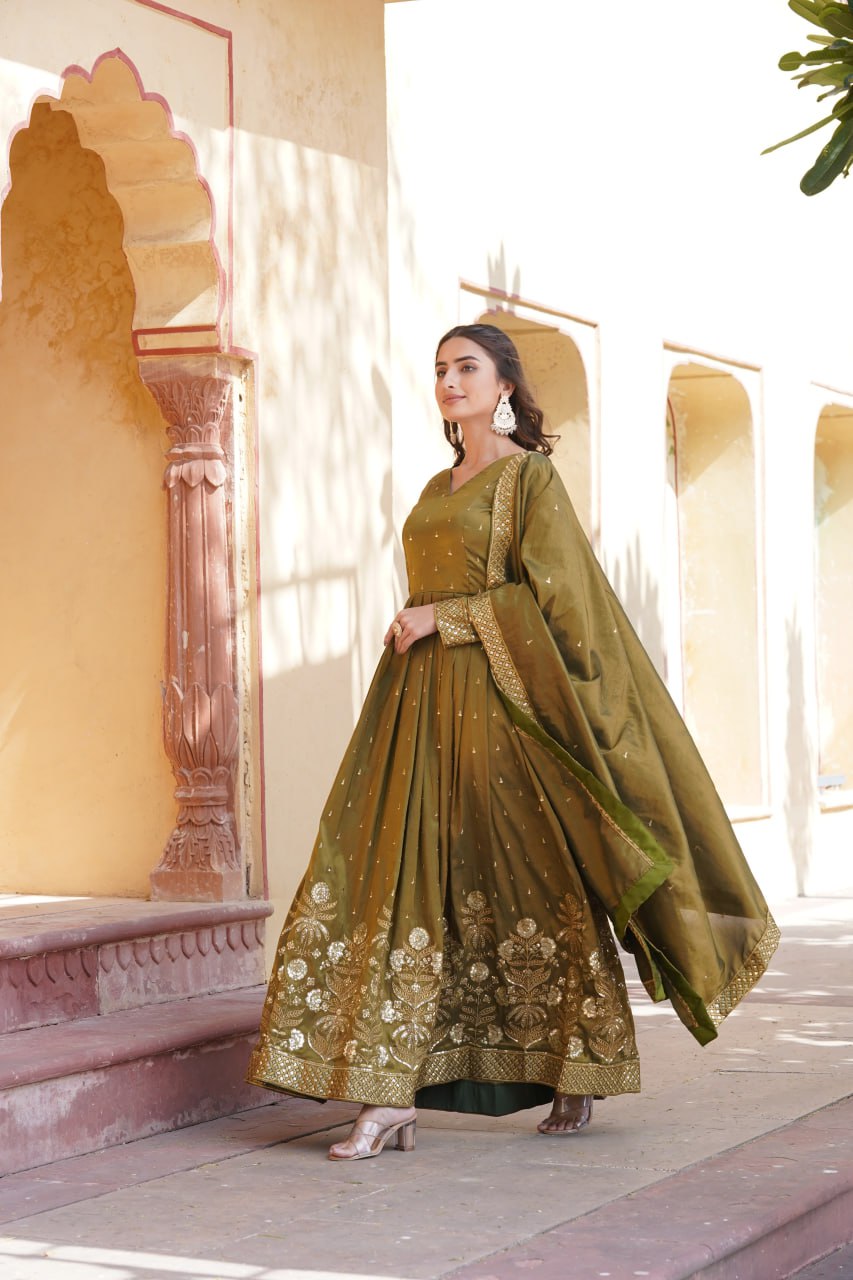 Green Anarkali Gown for Weddings Mehndi Function