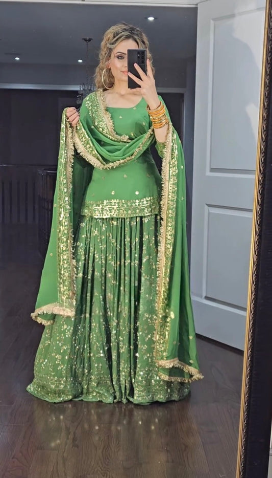 Party Wear Look Top And Lehenga Heavy Faux Georgette With, Sequence & Embroidery Work