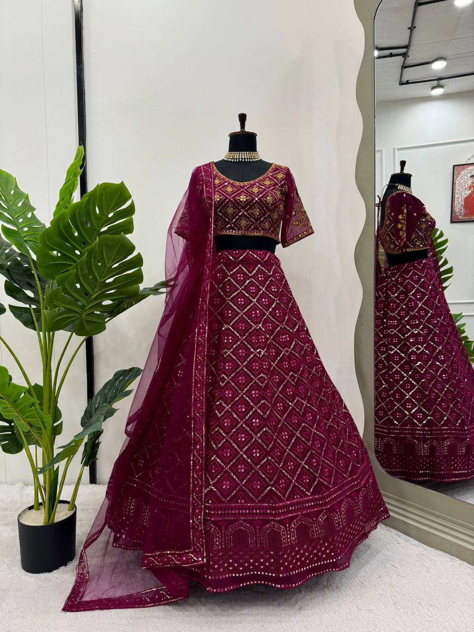 Exquisite Faux Georgette Lehenga with Sequins Embroidered Work