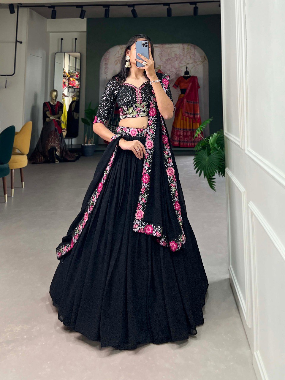 Black Color Georgette Lehenga Choli For Wedding Wear Outfits