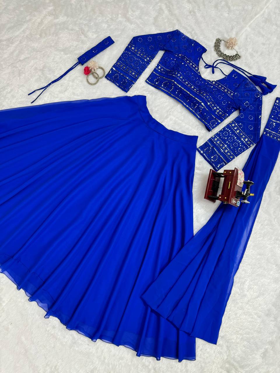 Blue Faux Georgette Lehenga Choli Navratri Latest Design