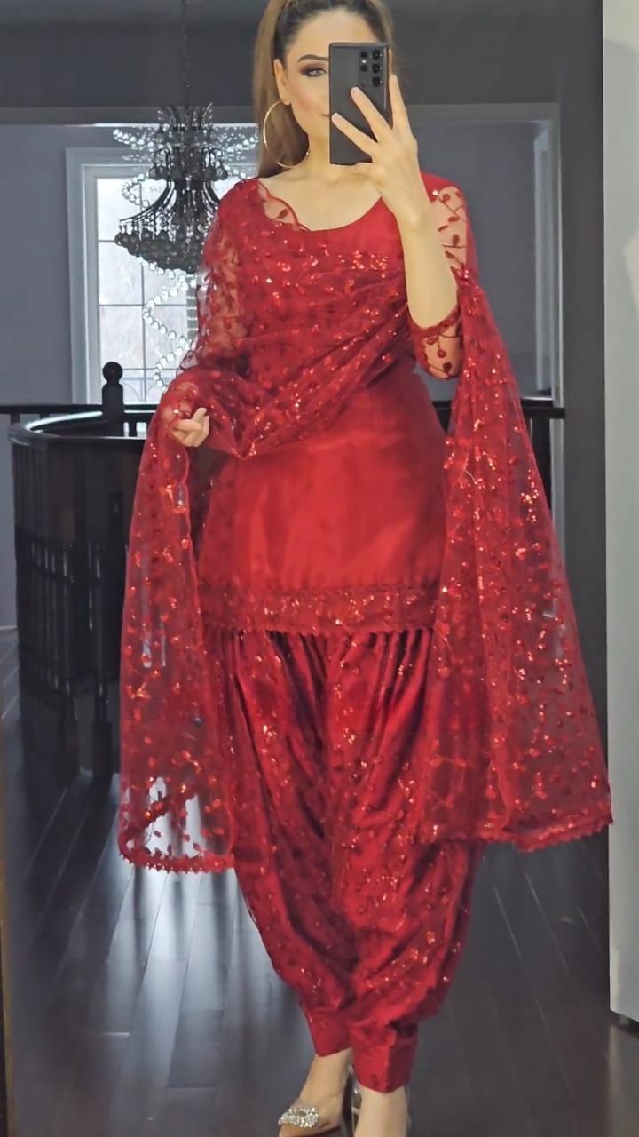 Red Color Georgette Panjabi Suit For Wedding Wear