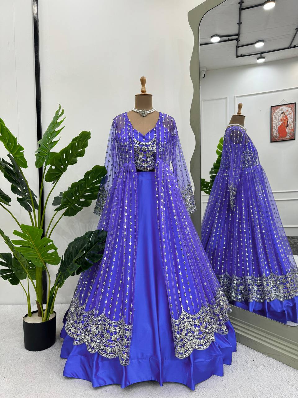 Designer Blue Japan Satin Lehenga Choli