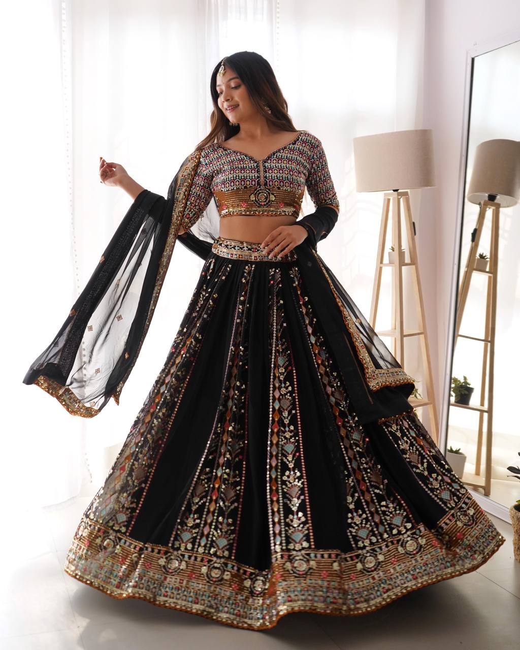 Black Lehenga Choli for Georgette Sequins Work