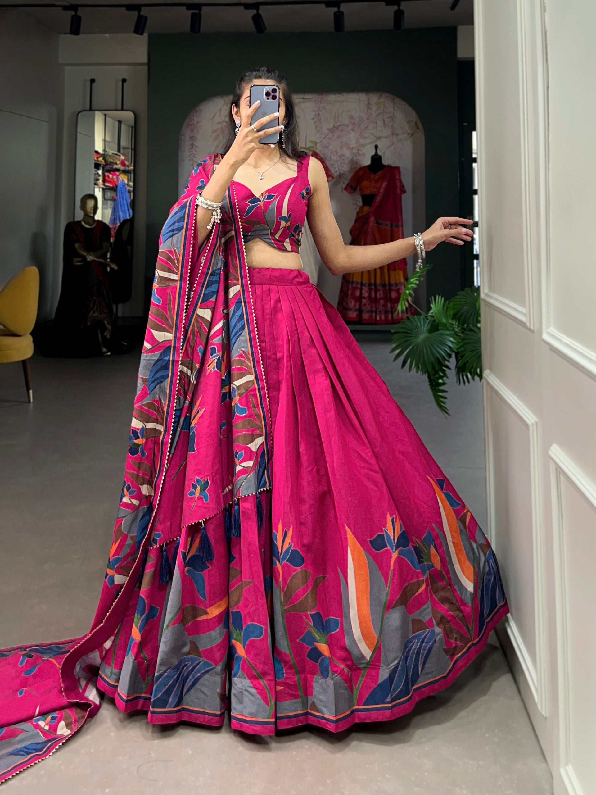 Pink and Yellow Lehenga Choli for Women