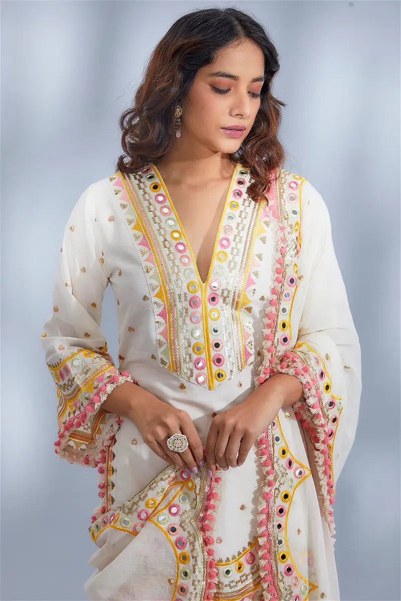 White Color Sharara Palazzo With Top,  Partywear Dress