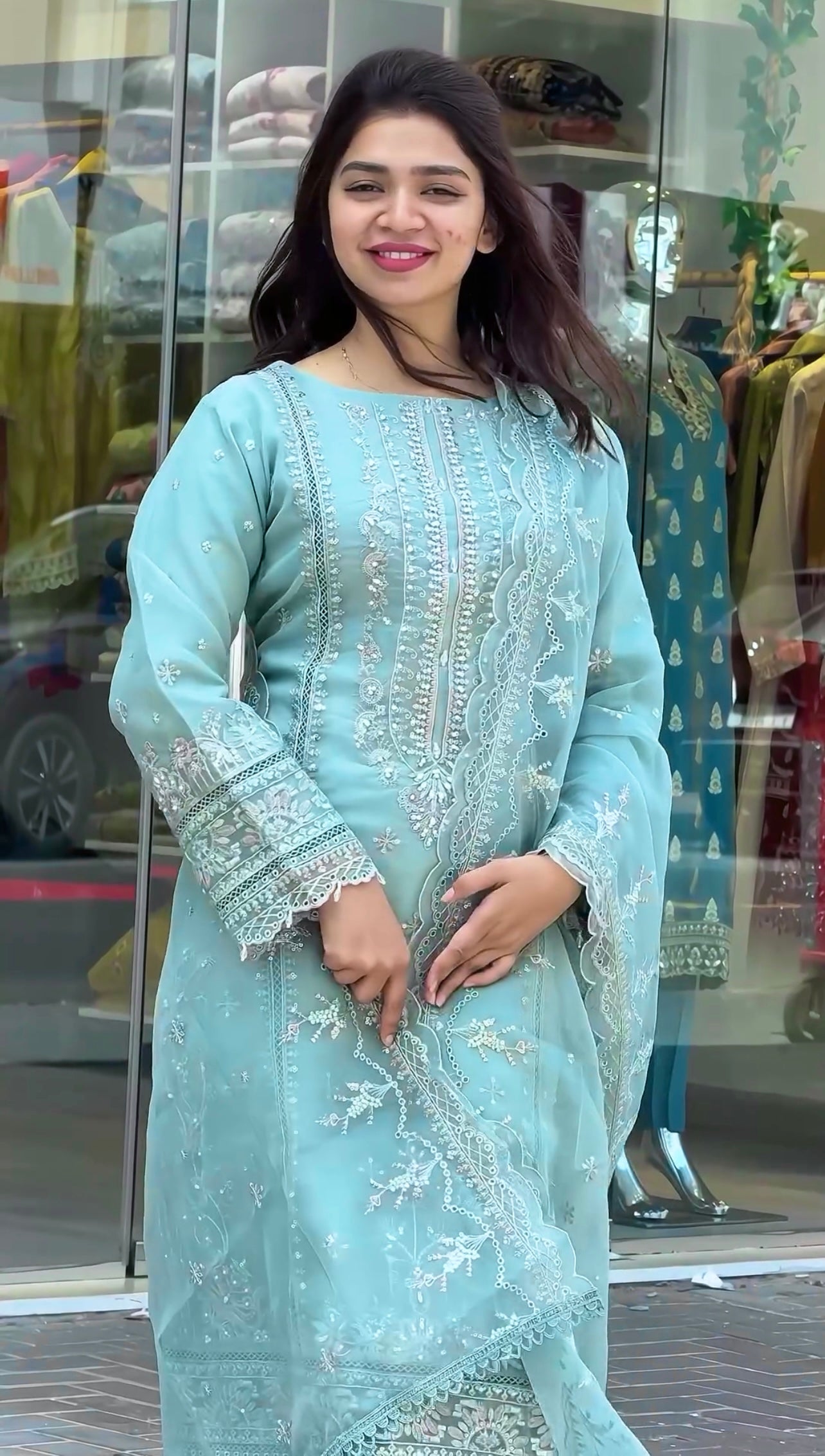 Sky Blue Heavy Pure Organza Salwar Kameez