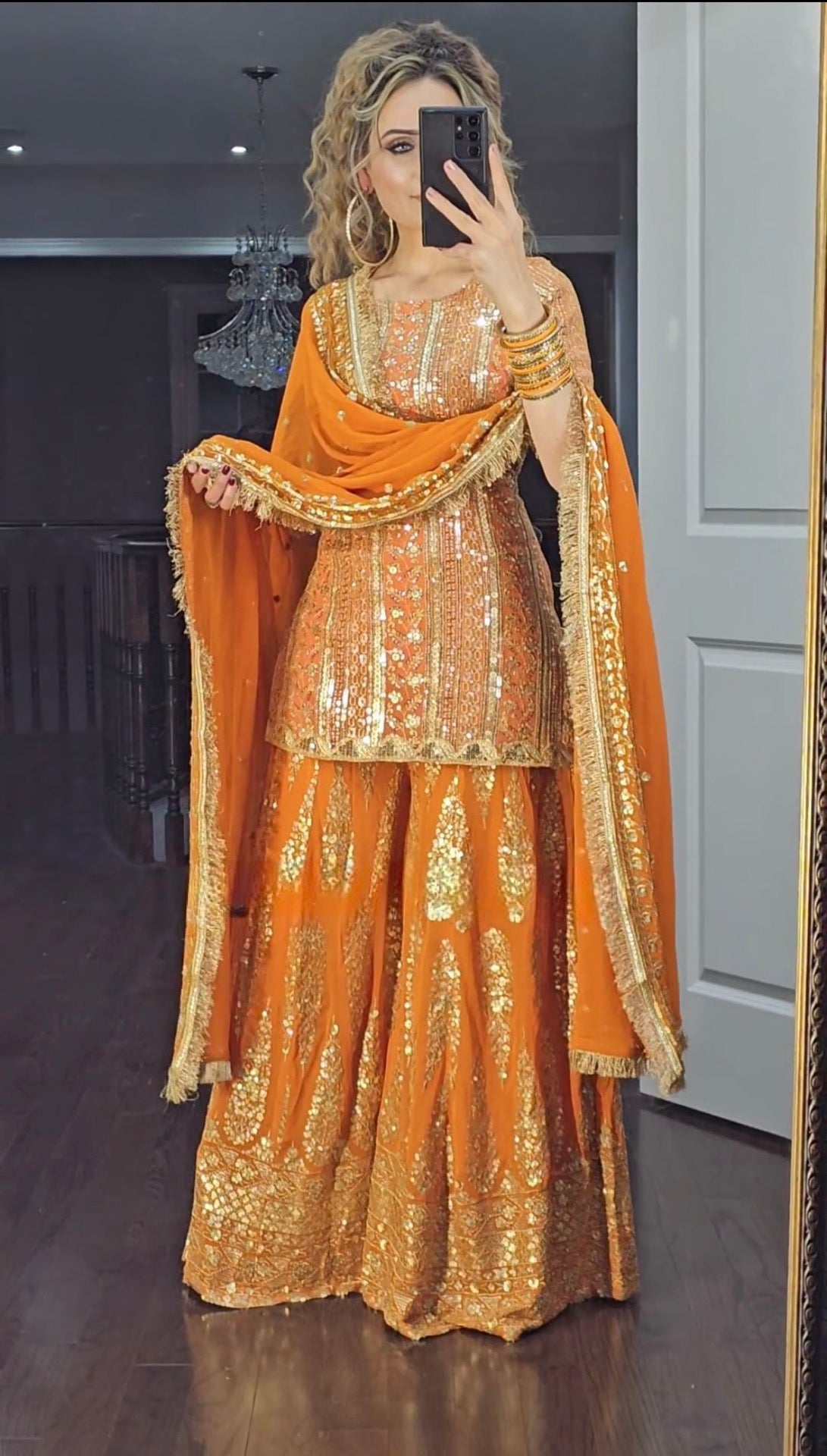 Yellow Georgette Sharara Suit with Palazzo Dupatta