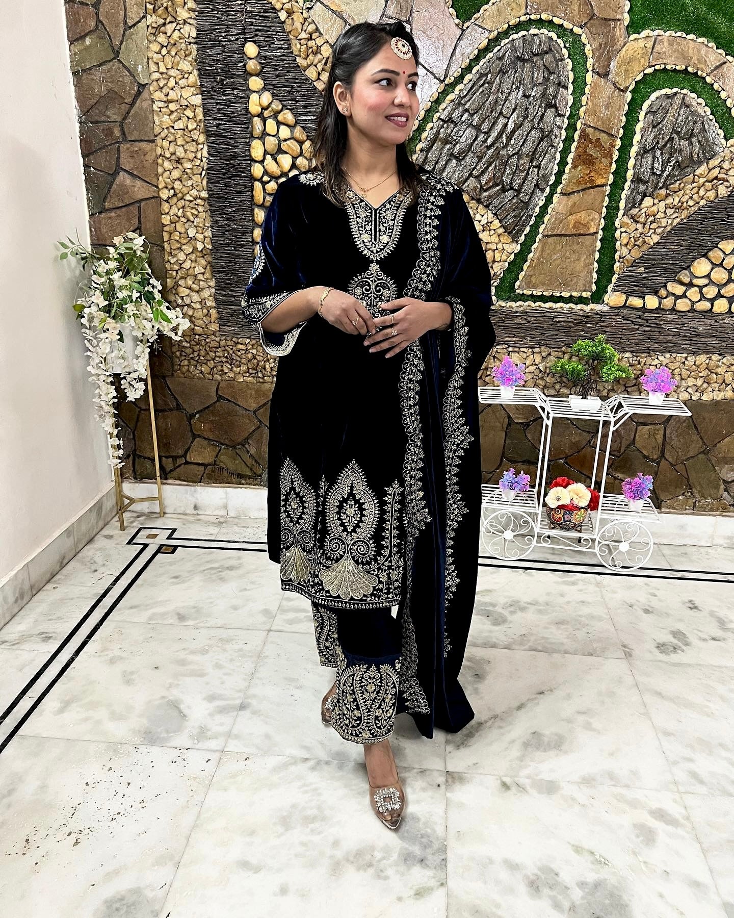 Black Heavy Viscose Velvet Pakistani Salwar Suit With Heavy Embroidery & Sequence Work, Dress For Eid Special