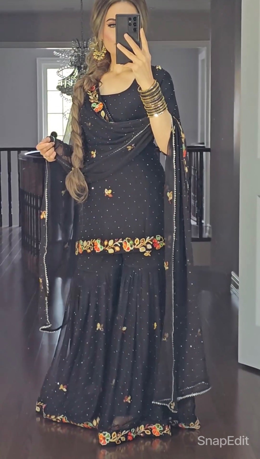 Black Georgette Sharara Set for Women