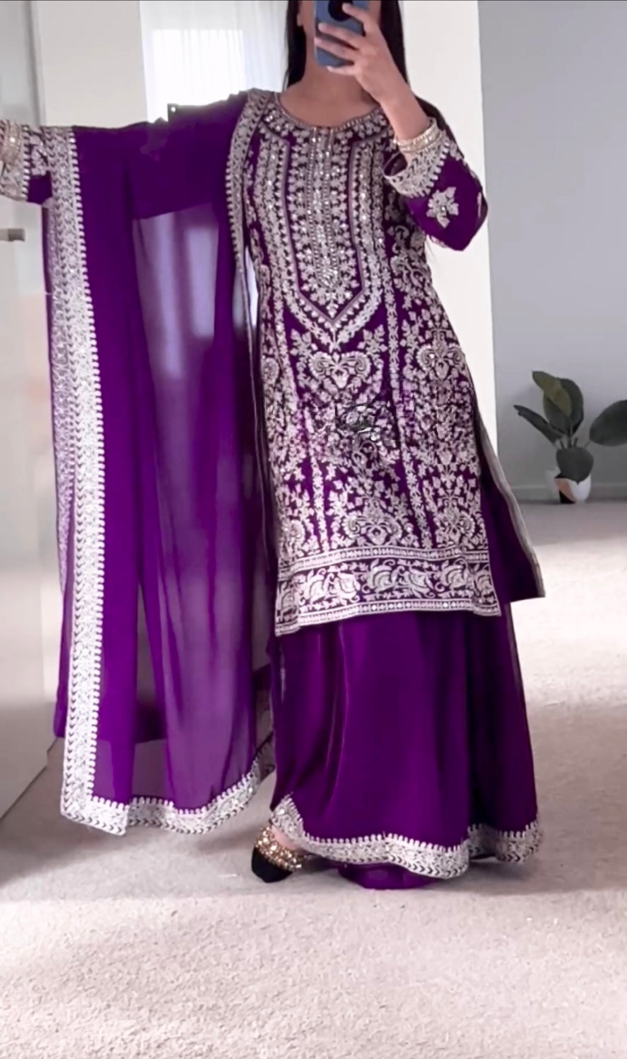 Faux Georgette Purple Sharara Set, Palazzo with Dupatta for Women