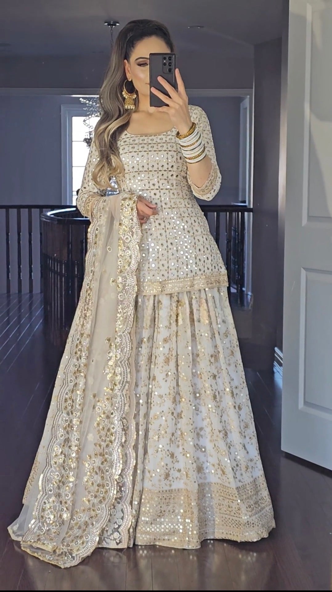 White Color Top with Lehenga Faux Georgette Work