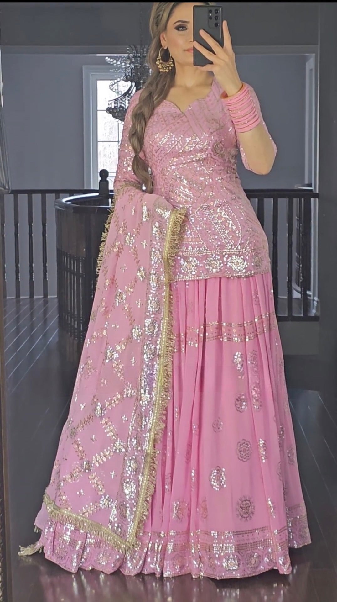 Pink Faux Georgette Suit with Lehenga Set