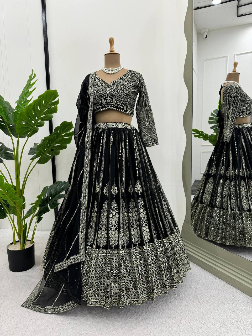 Black Lehenga Choli with Faux Georgette Work