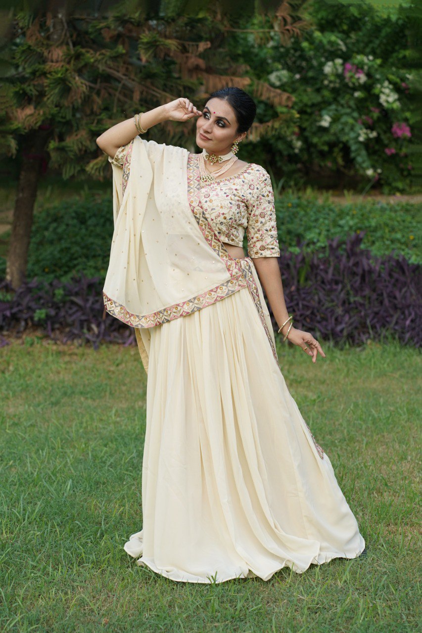 Sequins and Embroidery Stitched Lehenga With Vichitra Silk Dupatta