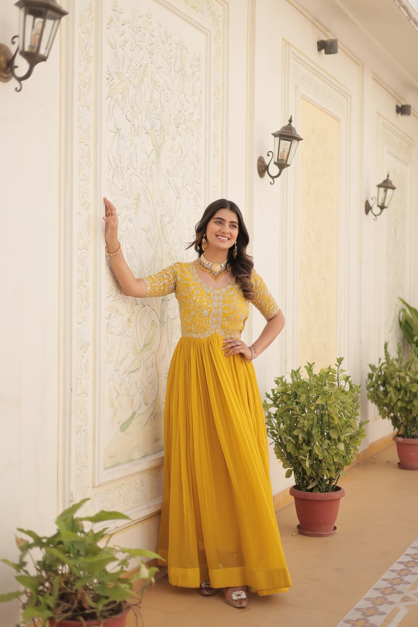 Yellow Long Anarkali Suit for Women Wedding Occasion