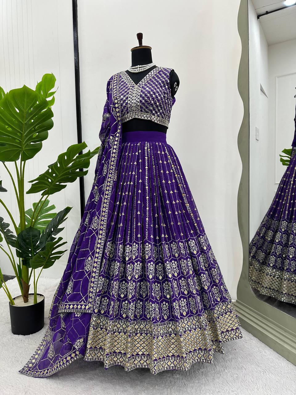 Thread embroidered Faux Georgette Blue Color Lehenga Choli, Wedding Outfits For Women