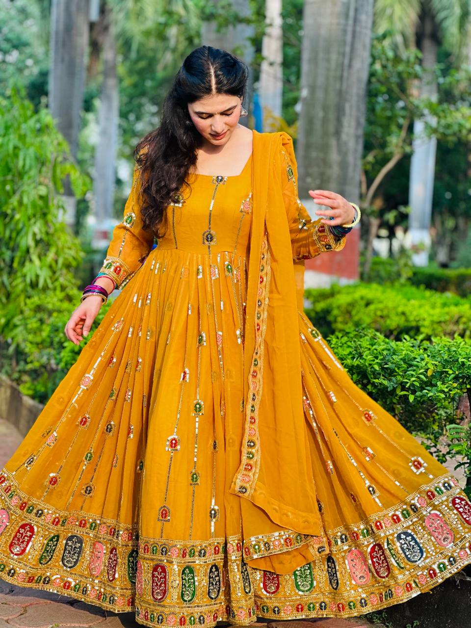 Yellow Long Anarkali Gown for Women Wedding Function