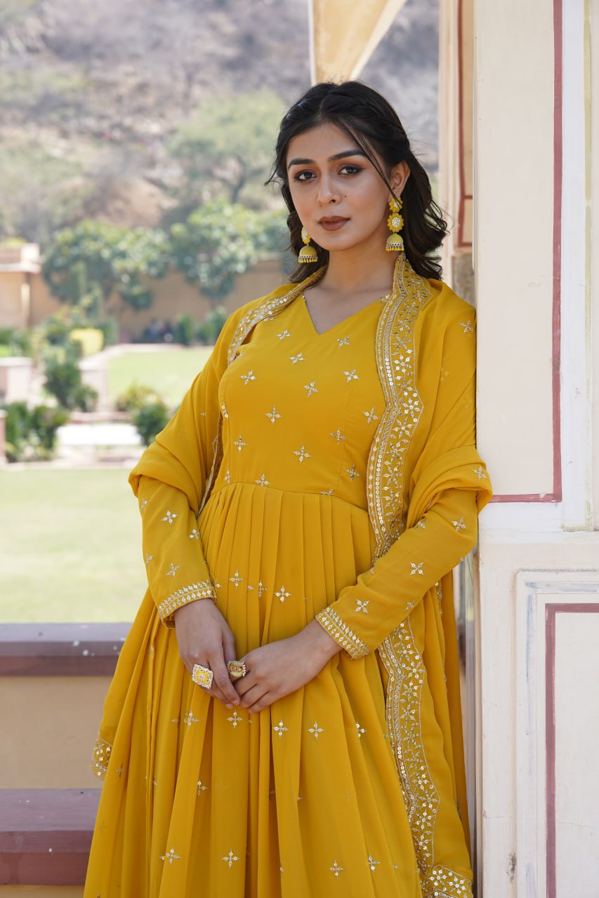 Wedding Haldi Function Yellow Anarkali Gown