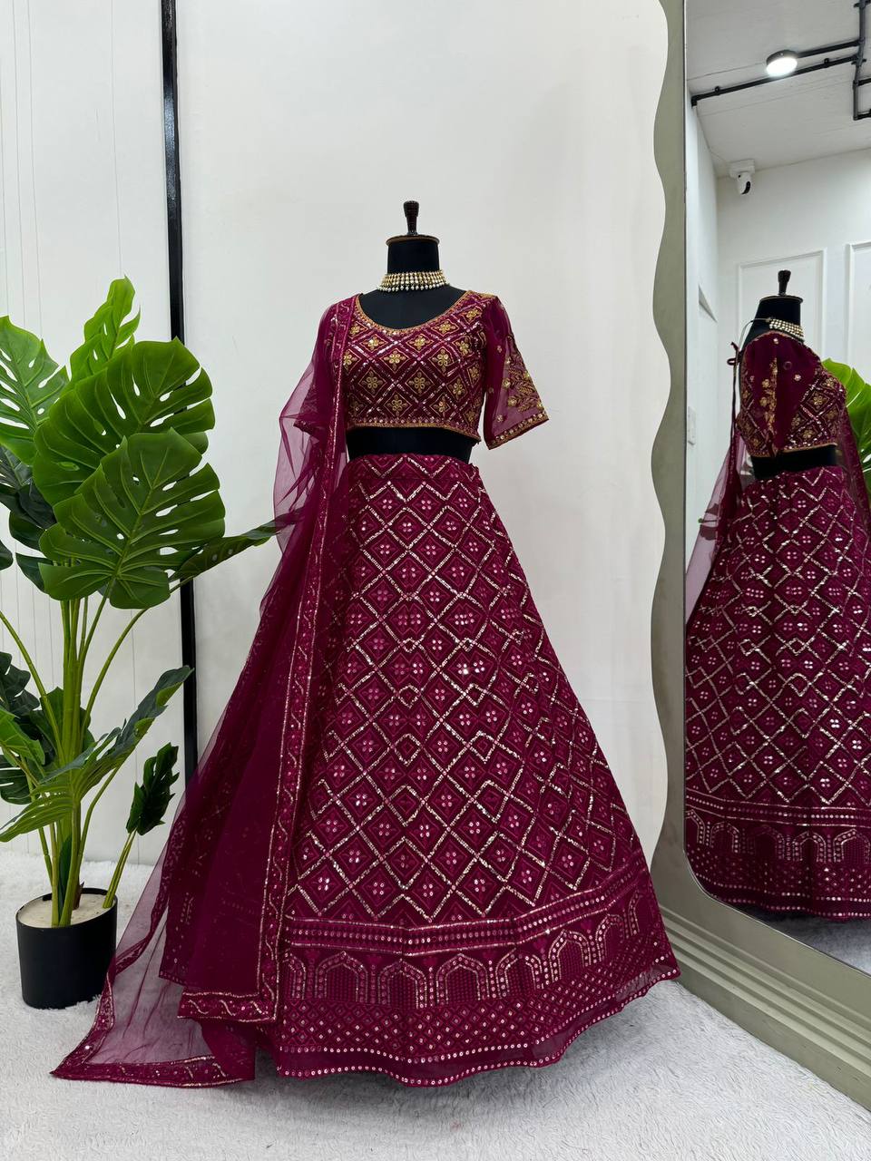 Exquisite Faux Georgette Lehenga with Sequins Embroidered Work