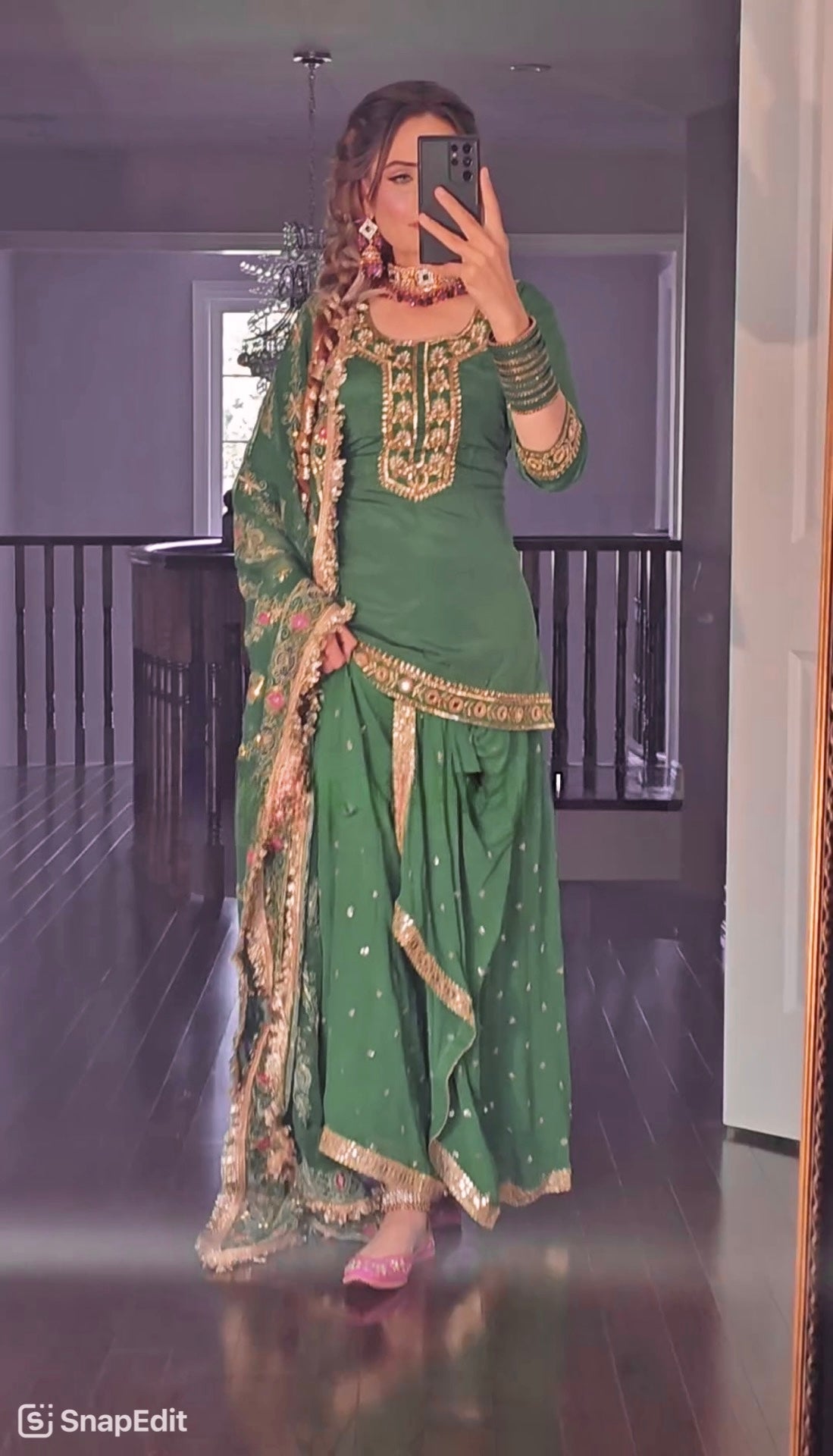 Green Georgette  Dhoti Skirt with Suit for Women