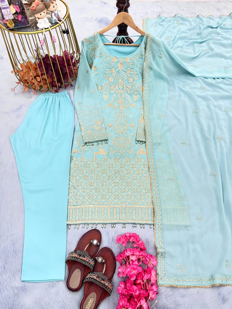 Sky Blue Heavy Faux Georgette With Embroidery Salwar Kameez