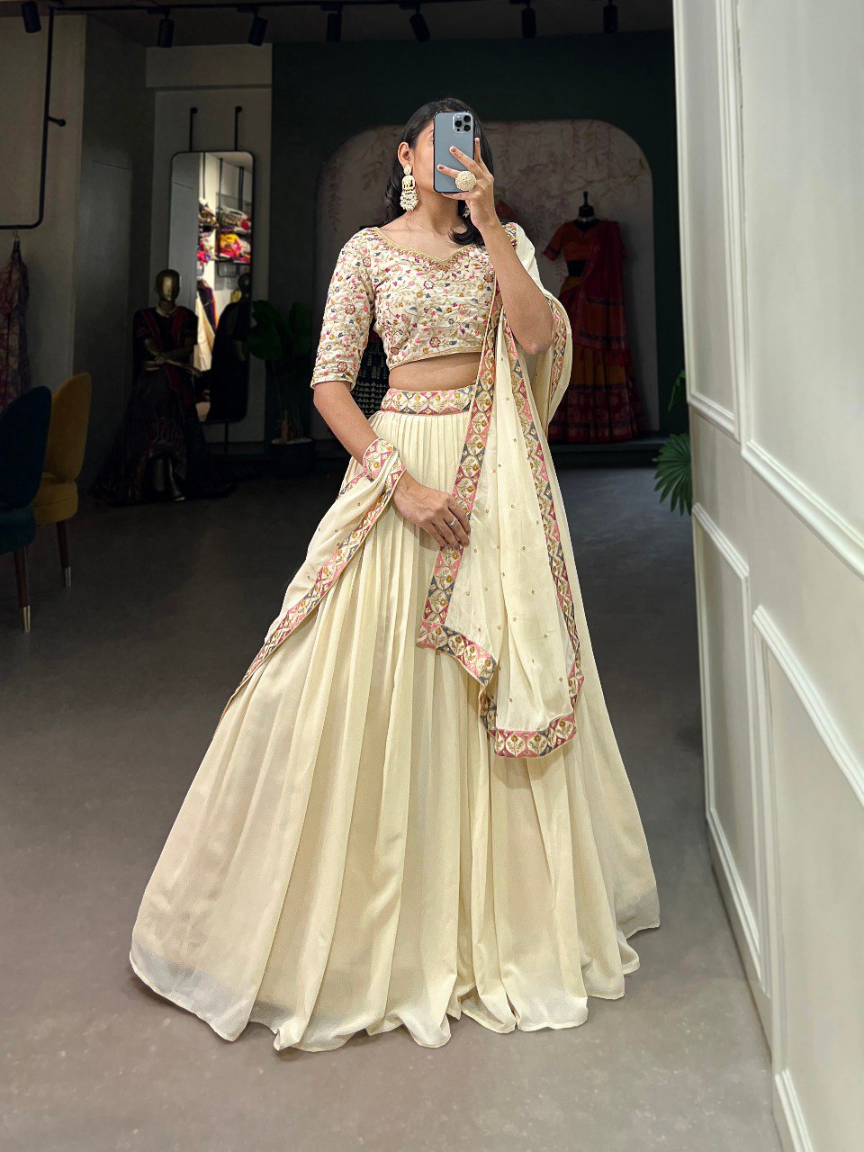 Georgette Lehenga Set with Sequins and Thread Embroidery And Vichitra Silk Dupatta