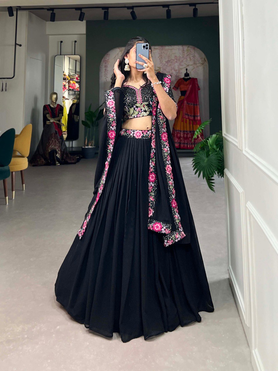 Black Color Georgette Lehenga Choli For Wedding Wear Outfits