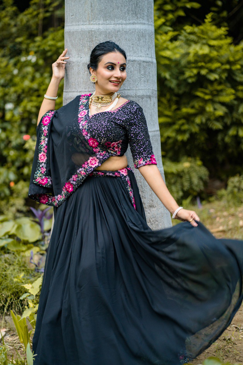 Readymade Georgette Black Color Premium Quality Lehenga Choli