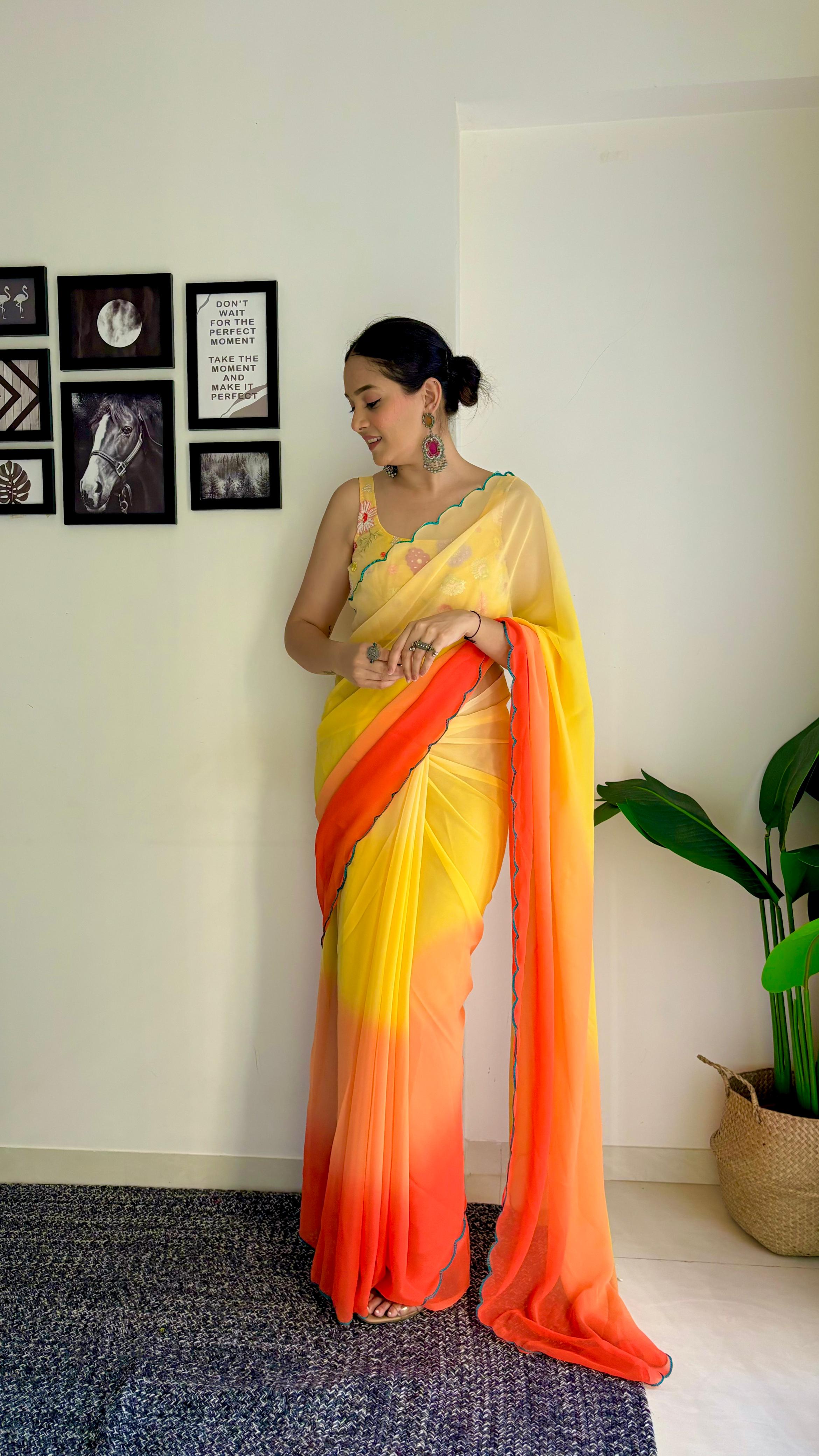 Stunning Fusion Gown Saree with Crush Pallu and Micro Cotton Inner